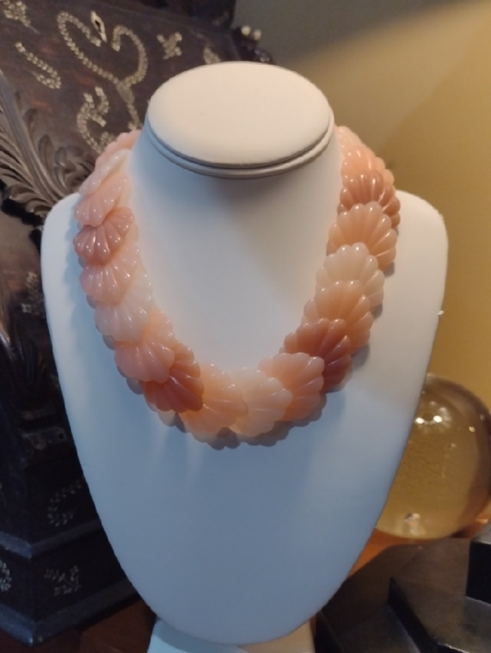 Vintage Multi-Tone Pink Shell Petal Statement Necklace, Costume